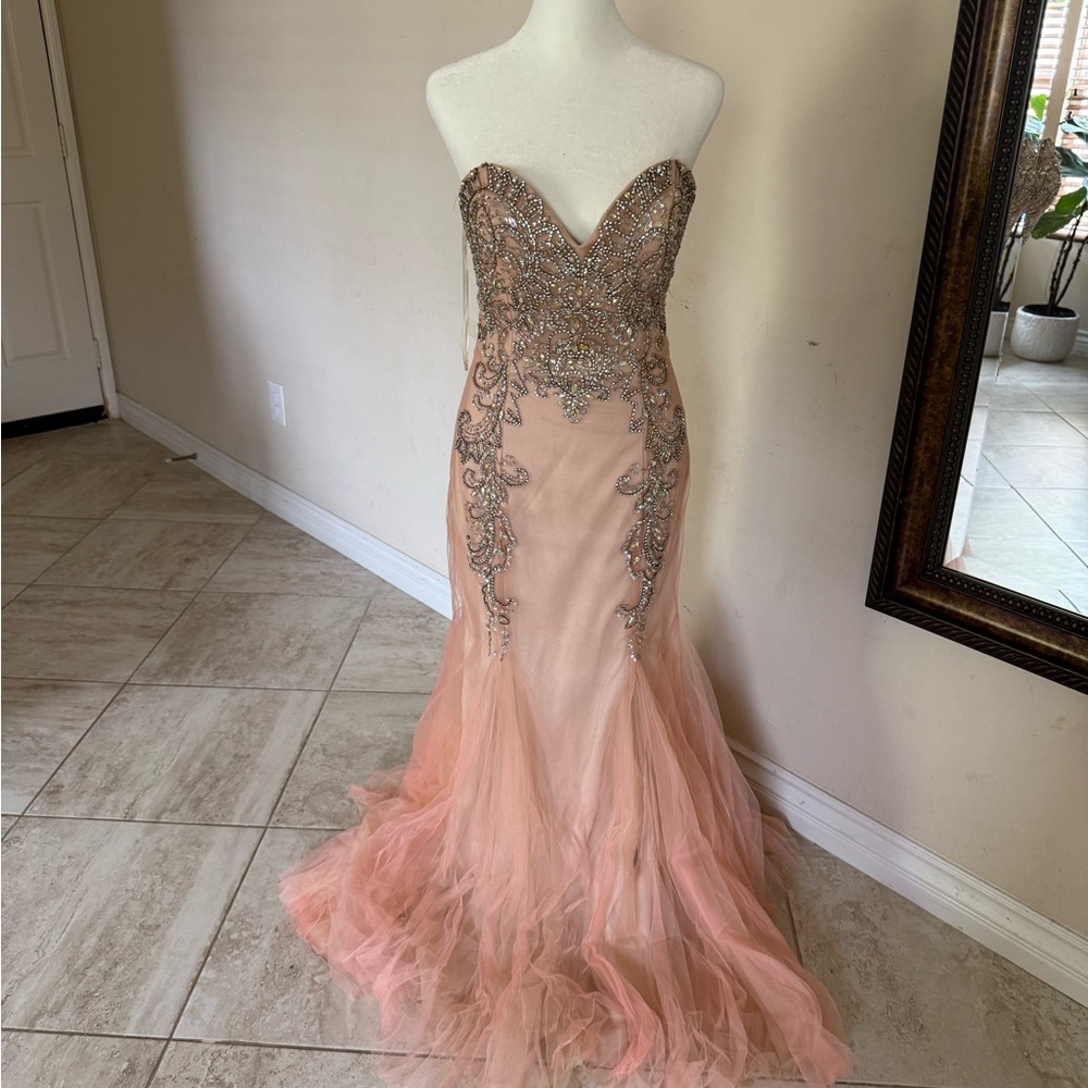 Elegant Peach Strapless Gown